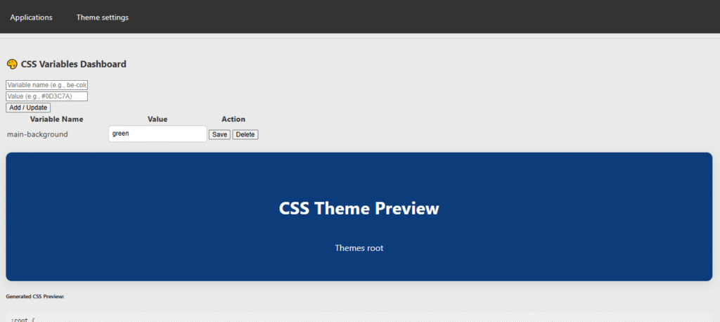 PHP MySQL theme editor dashboard