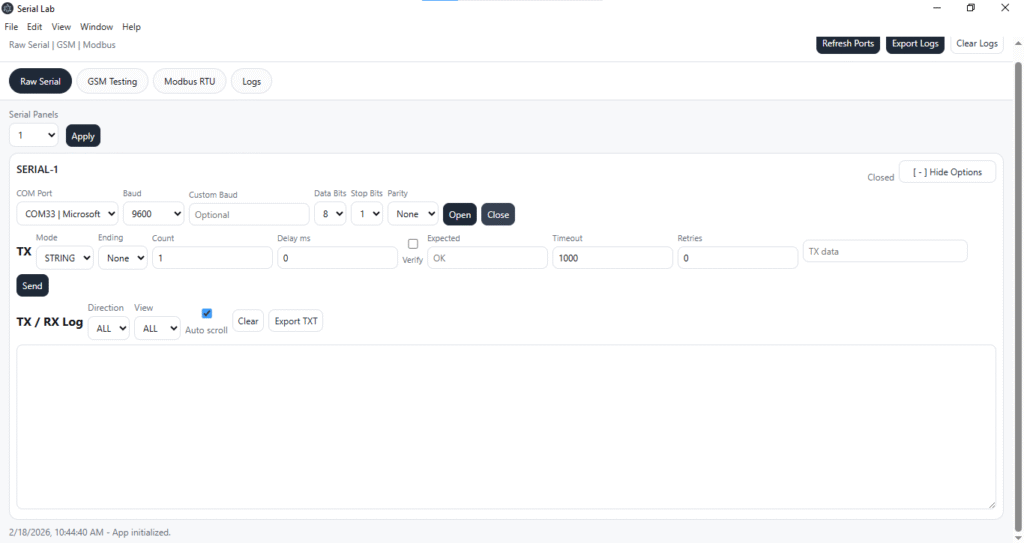 Best Serial Communication Project – All-In-One Serial Lab with Multi-COM, GSM AT & Modbus RTU Tool 2 All-In-One Serial Lab