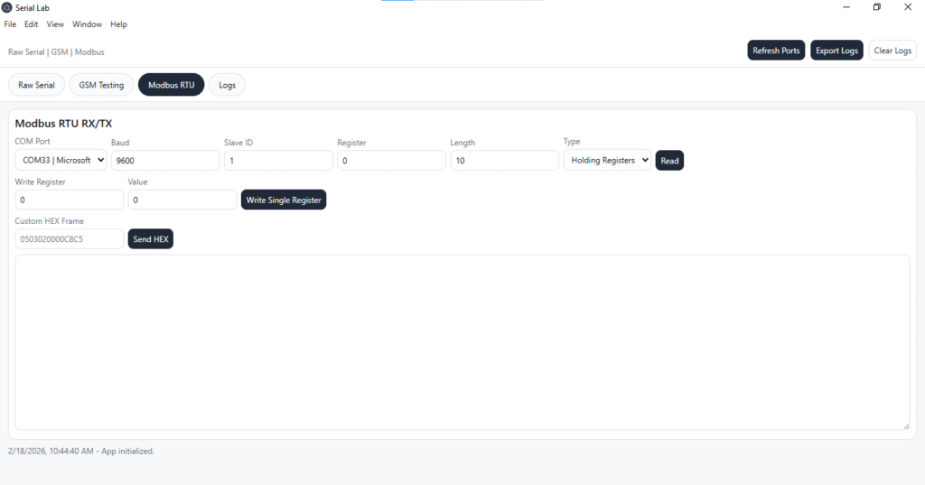Best Serial Communication Project – All-In-One Serial Lab with Multi-COM, GSM AT & Modbus RTU Tool 4 Multi COM Serial Monitor